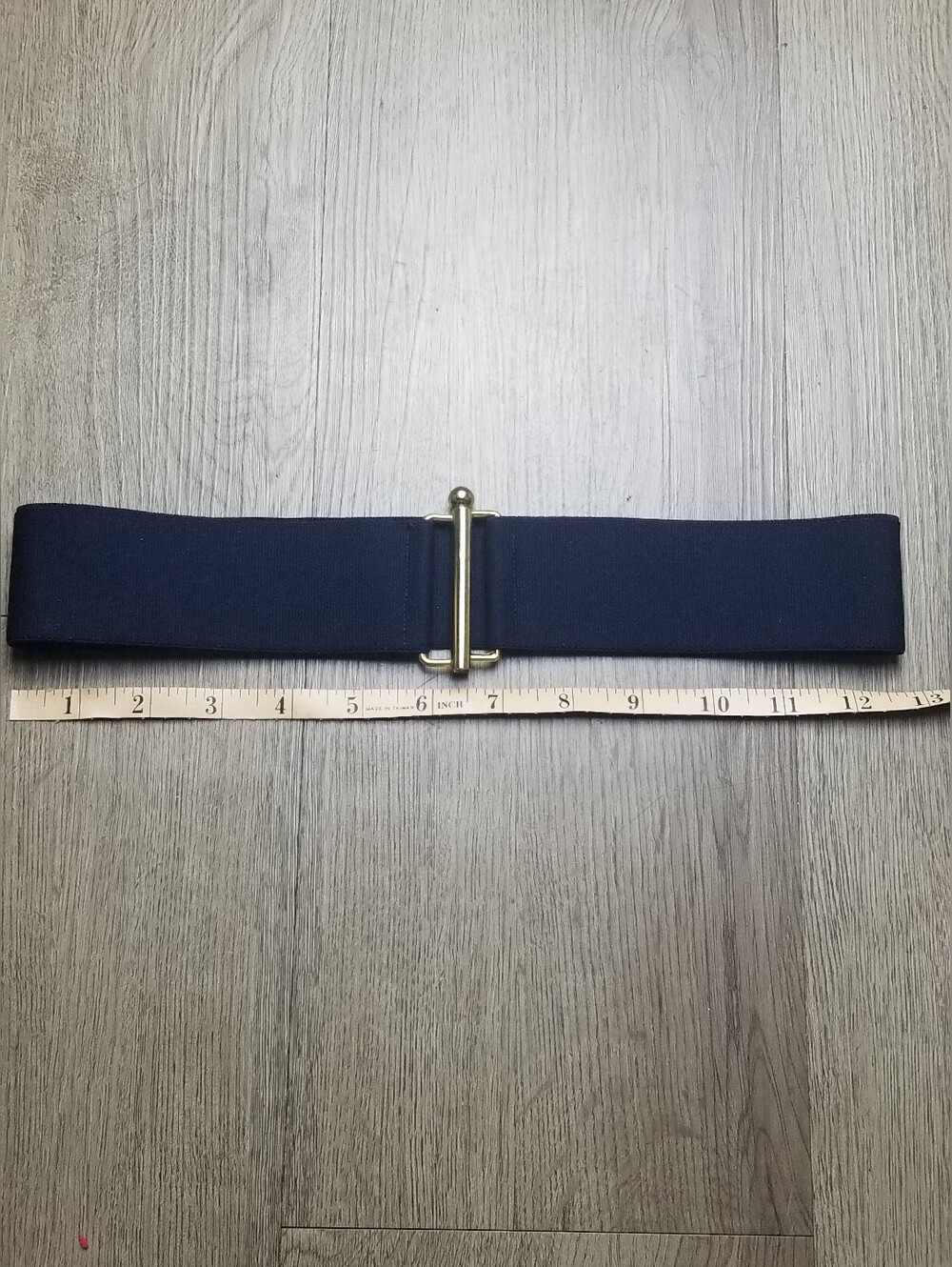 Women's Navy Stretchy Elastic Waist Belt with Gold Slide Buckle - Picture 6 of 7